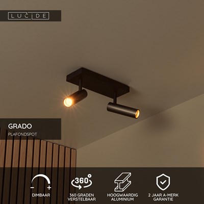 Lucide GRADO - Plafondspot - 2xGU10 (MR11) - Grijs ijzer